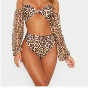 Leopard Top/High Waisted High Leg Bikini Set